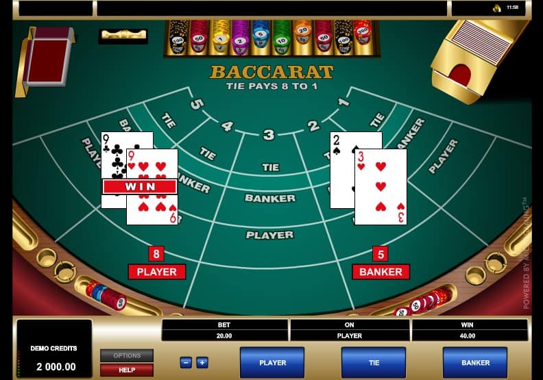 Baccarat online playing table