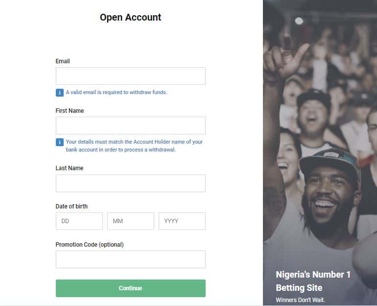 Bet9ja registration form