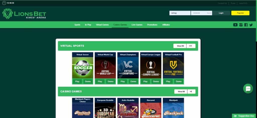 Lionsbet casino website