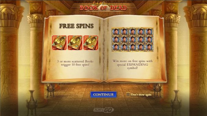 Book of dead free spins feature