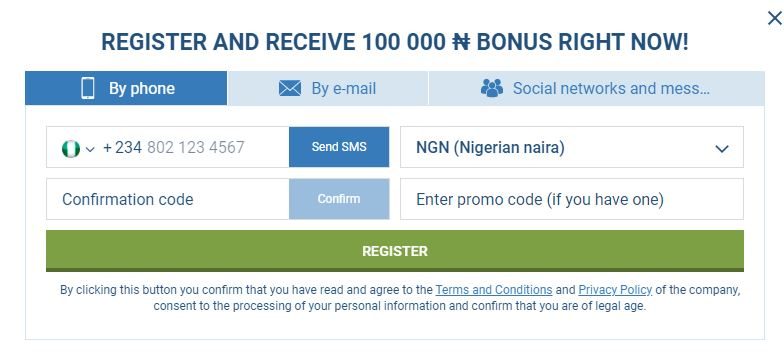 Register at 1xBet Nigeria