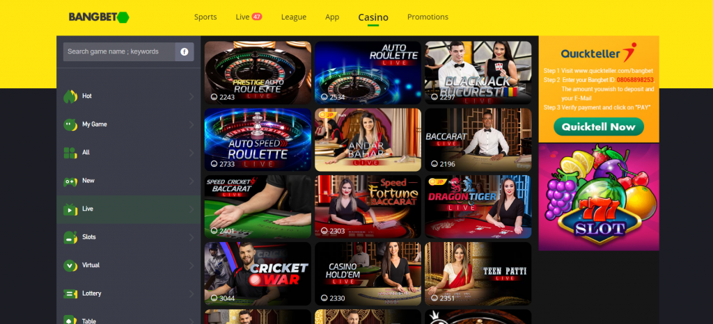 Bangbet Nigeria Casino